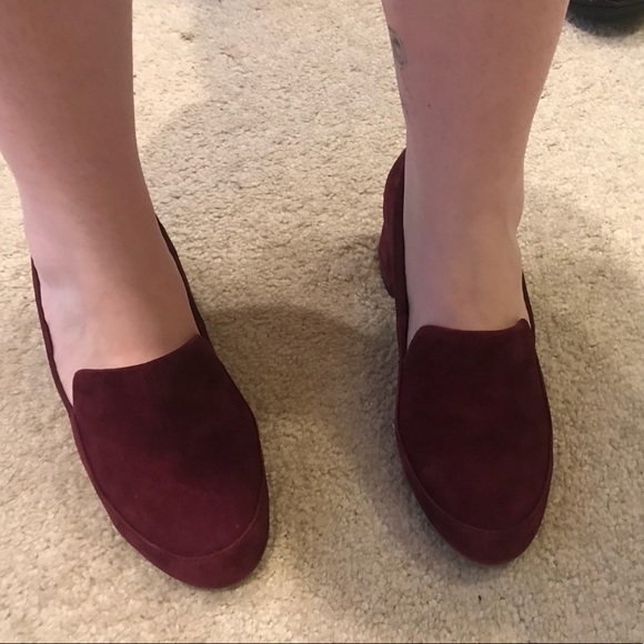 NWT Yosi Samra burgundy suede Block heeled loafer - Picture 2 of 4